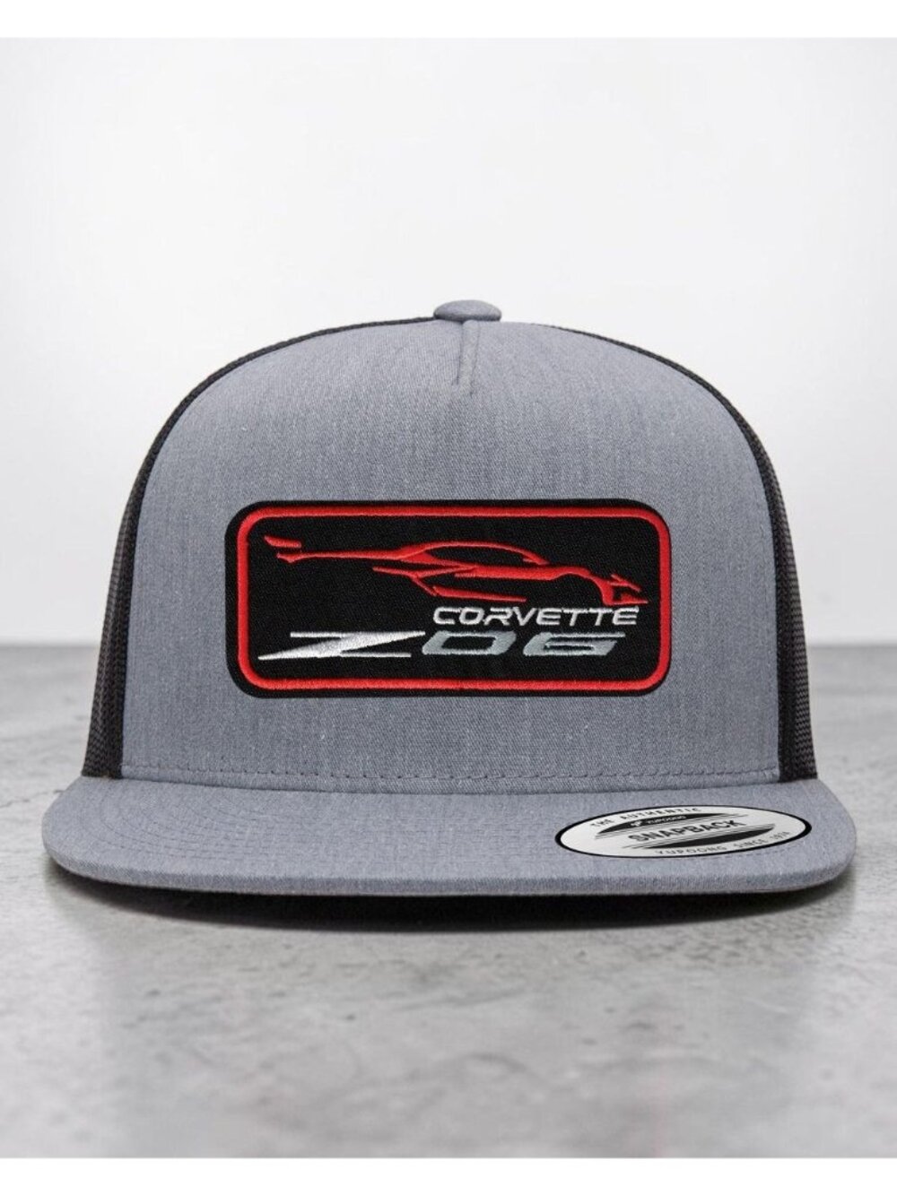 Corvette Z06 YP Classics 6006 Flat Bill Trucker Mesh Back Snapback grey/black